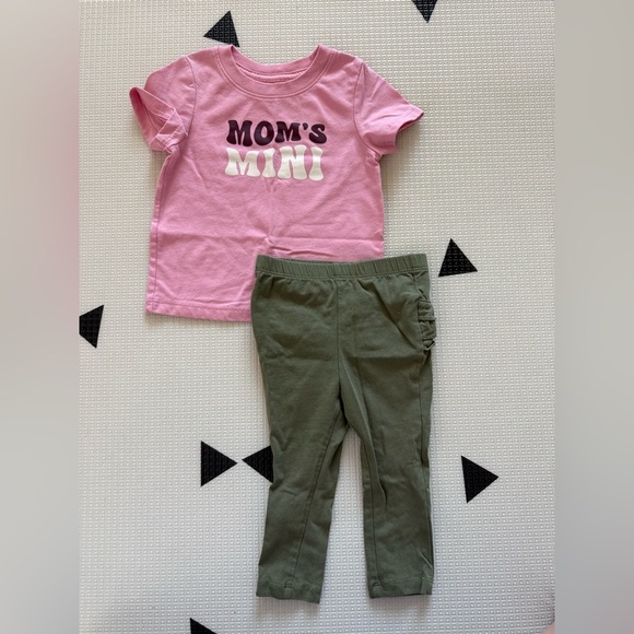Old Navy|Baby toddler girl olive leggings & pink MOM’S MINI casual boho tee••• - Picture 4 of 6